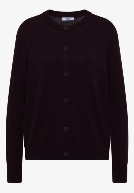 Cardigan mit Rundhals und Knopfleiste eggplant red Kurze, schwarze Strickjacke mit Knopfleiste und Rundhalsausschnitt.