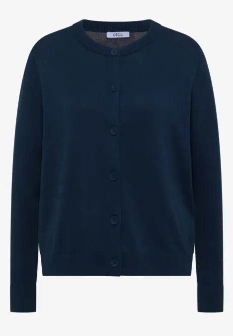 Cardigan mit Rundhals und Knopfleiste moonlight blue Dunkelblauer Damen-Cardigan mit Knopfleiste, Rundhalsausschnitt und langen Ärmeln.