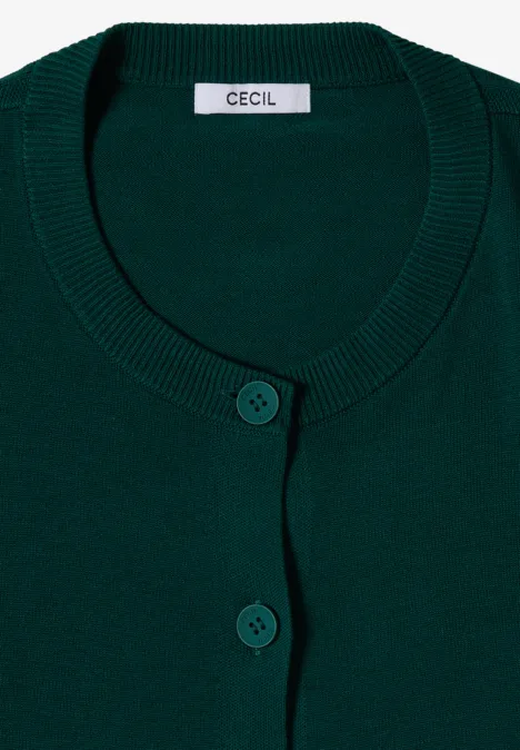 Dunkelgrüne Strickjacke mit Rundhalsausschnitt und Knopfleiste von CECIL.