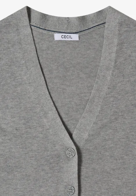 Cardigan mit V-Neck und Knopfleiste mineral grey melange Graue Strickjacke mit V-Ausschnitt und zwei Knöpfen von CECIL.