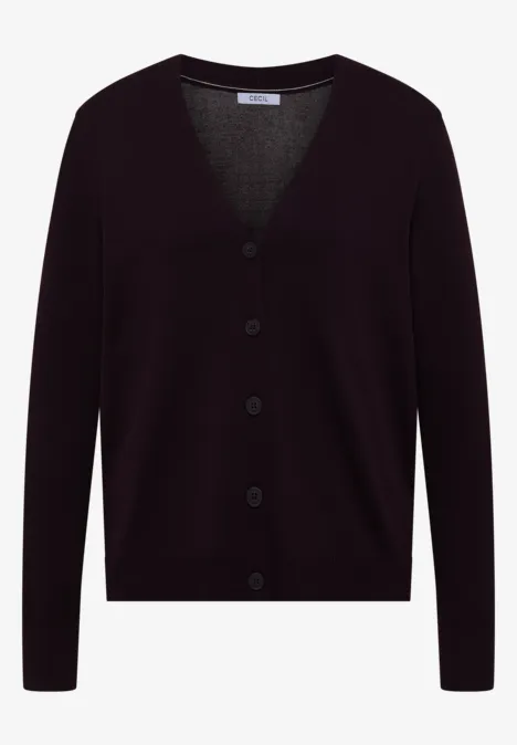 Schwarze Strickjacke mit V-Ausschnitt und Knopfleiste, lange Ärmel und schlichtes Design.