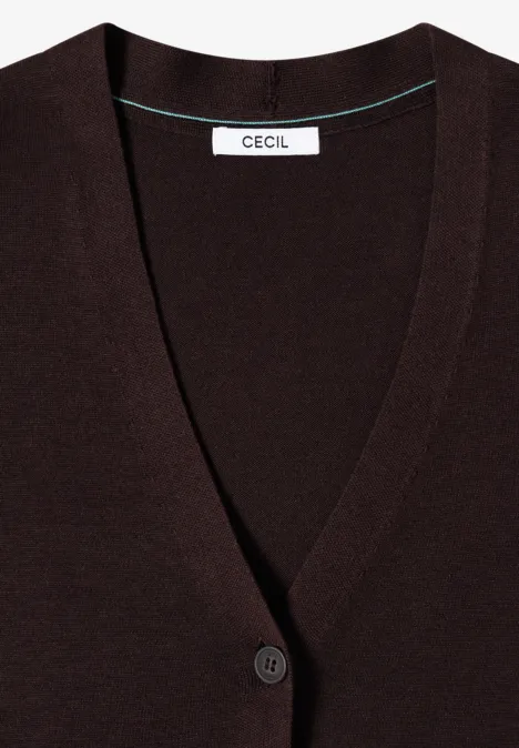 Donkerbruine gebreide cardigan met V-hals en knoopsluiting, merk CECIL.
