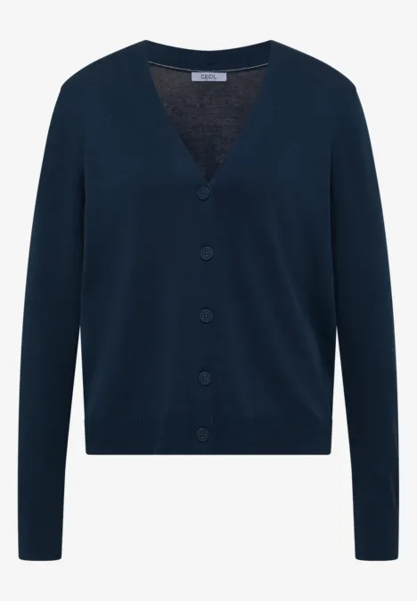 Cardigan mit V-Neck und Knopfleiste moonlight blue Dunkelblauer Damen-Strick-Cardigan mit V-Ausschnitt und Knopfleiste
