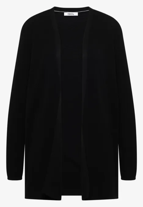 Open vest met lange mouwen Black Schwarze, langärmlige Strickjacke mit offenem Schnitt, legerem Fallschnitt und schlichter Optik.