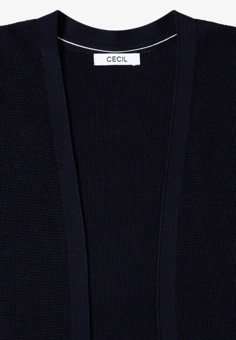 Open vest met lange mouwen urban dark blue Schwarzer Strickcardigan ohne Verschluss, offen geschnitten mit weißem CECIL-Label am Nacken