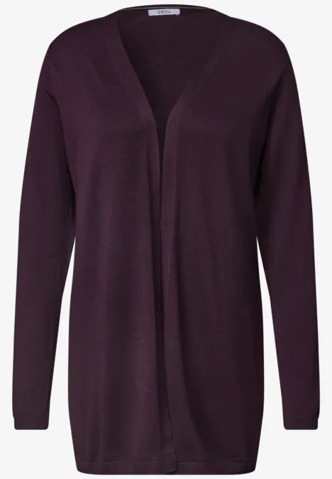 Lang openvallend vest eggplant red Dunkelviolette, offene Strickjacke mit V-Ausschnitt und langen Ärmeln