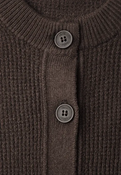 Brauner Strickcardigan mit Rundhalsausschnitt und Knöpfen