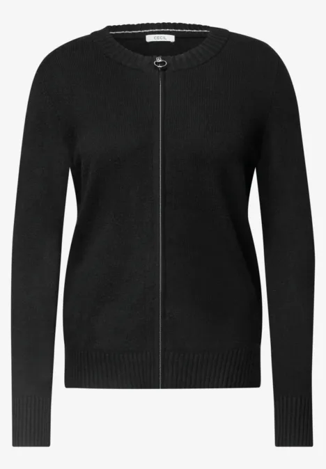 Zwarte gebreide vest met ronde hals en doorlopende rits