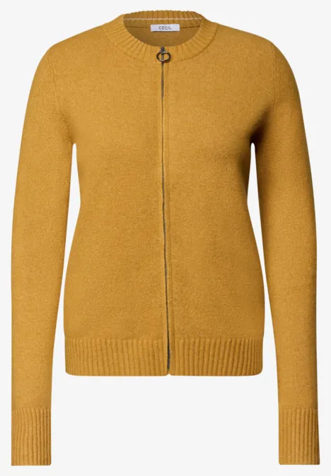 Cardigan zippé à manches longues et col rond golden honey melange Senfgelbe Strickjacke mit durchgehendem Reißverschluss, Rundausschnitt und gerippten Abschlüssen.