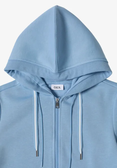 Hellblauer Kapuzenpullover mit Reißverschluss und Kordeln
