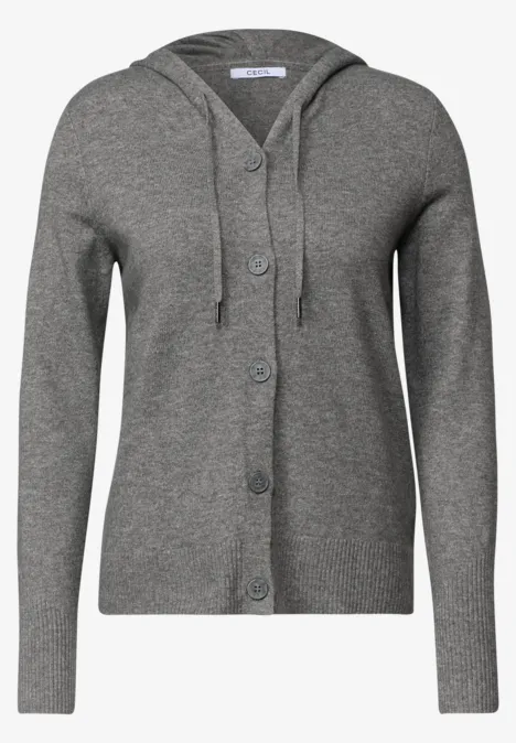 Cardigan à manches longues et à capuche flint grey melange Gilet gris en maille avec capuche et boutons