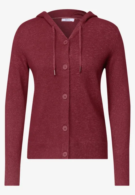 Cardigan à manches longues et à capuche rhubarb melange Cardigan rouge à capuche en maille, boutons, poche poitrine et cordon.
