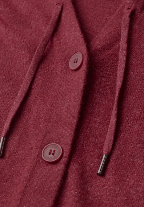 Cardigan à manches longues et à capuche rhubarb melange Cardigan en maille bordeaux avec boutons et cordon