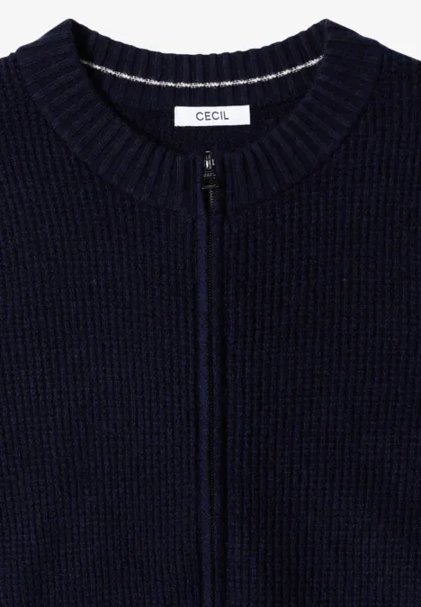 Gilet en maille bleu marine avec fermeture éclair et col rond de la marque CECIL.