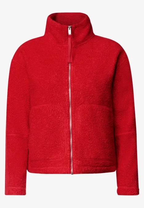 Teddyjacke mit Stehkragen und Zipper flame red Rote Fleecejacke mit Stehkragen, Reißverschluss und aufgesetzten Taschen.