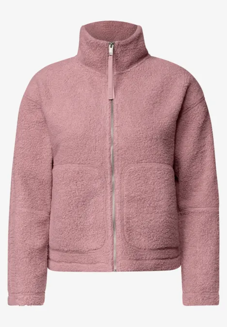 Teddyjacke mit Stehkragen und Zipper velvet rose Rosafarbene Teddy-Fleece-Jacke mit durchgehendem Reißverschluss und Stehkragen.