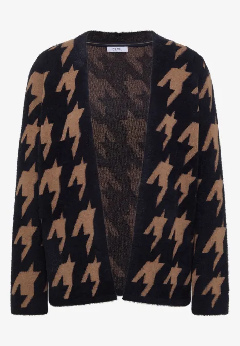 Cardigan en maille ouvert à motif pied-de-poule marron et noir