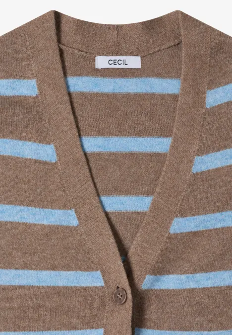 Vest met V-hals en strepen urban taupe melange Gefalteter Strickcardigan mit braun-blauen Streifen und V-Ausschnitt von CECIL