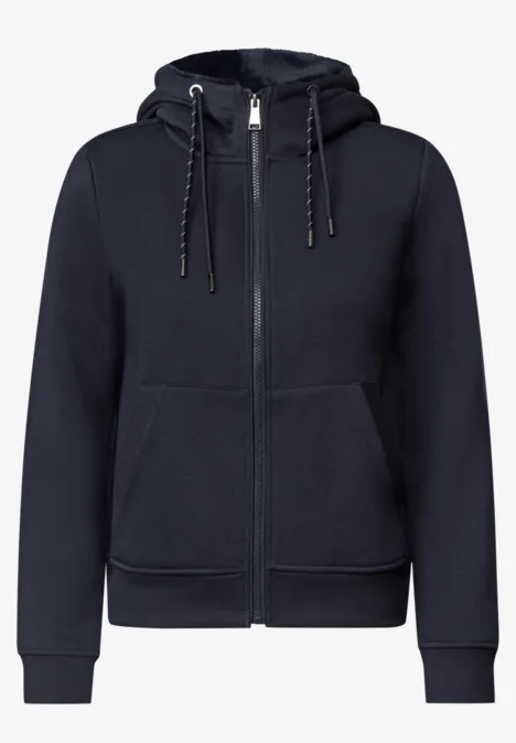 Dunkelblauer Kapuzenpullover mit Reißverschluss und Kängurutaschen