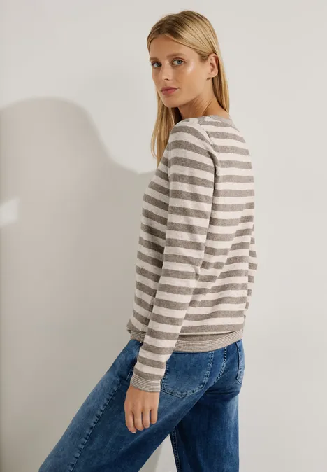 Cosy Streifenpullover taupe melange Cosy Streifenpullover taupe melange