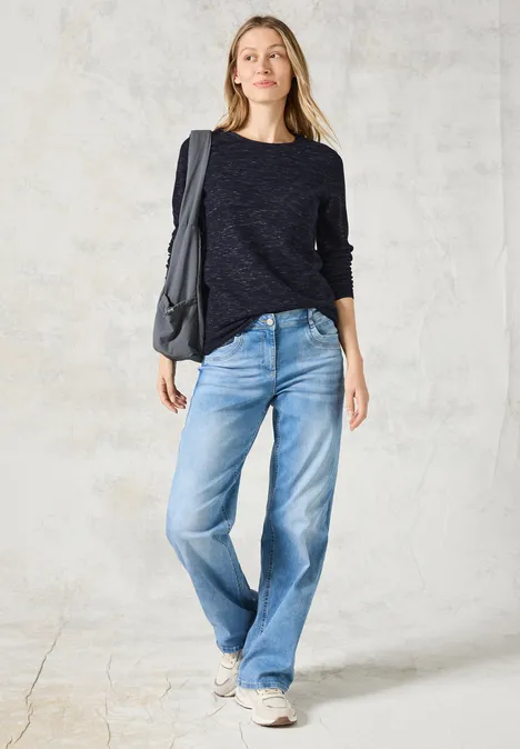 Strukturpullover heather night sky blue melange