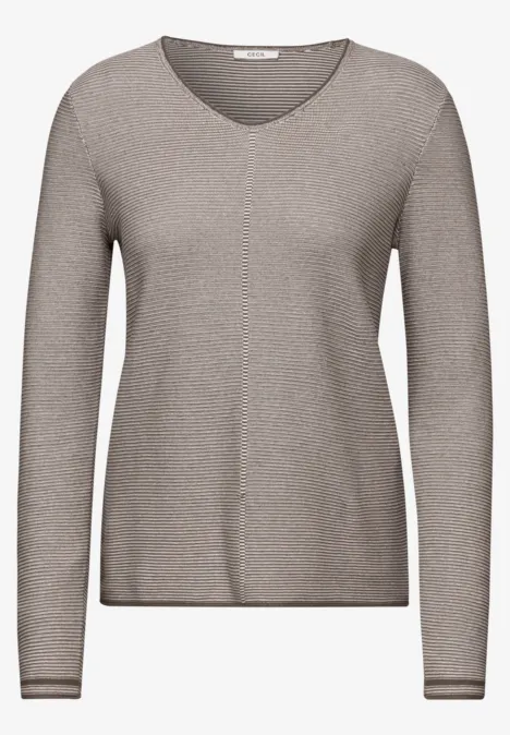 Pulli mit Strukturstreifen dark taupe