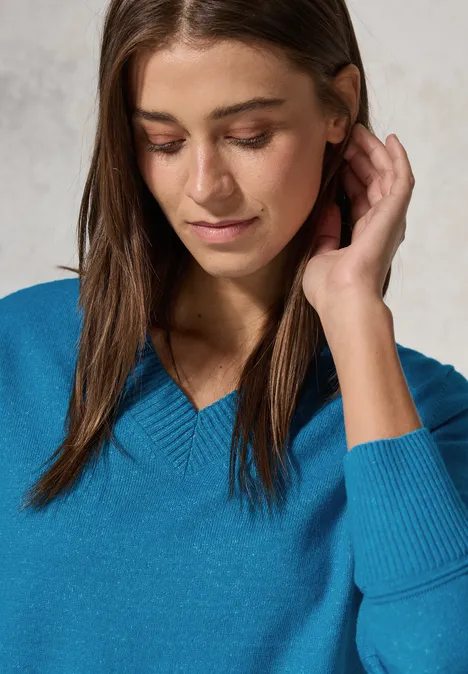 Kurzer Feinstrickpullover dynamic aqua melange