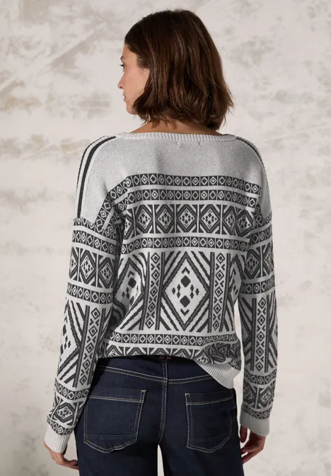 Jaquard-Pullover soft silver melange