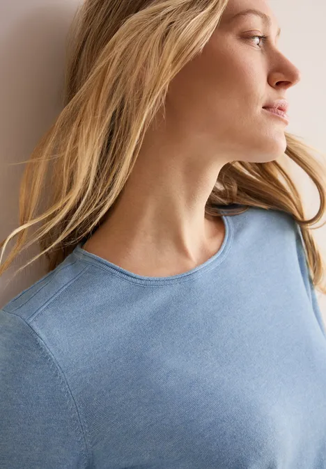 Rundhalspullover light blue melange