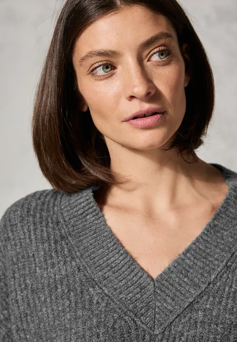 Pullover mit V-Ausschnitt flint grey melange