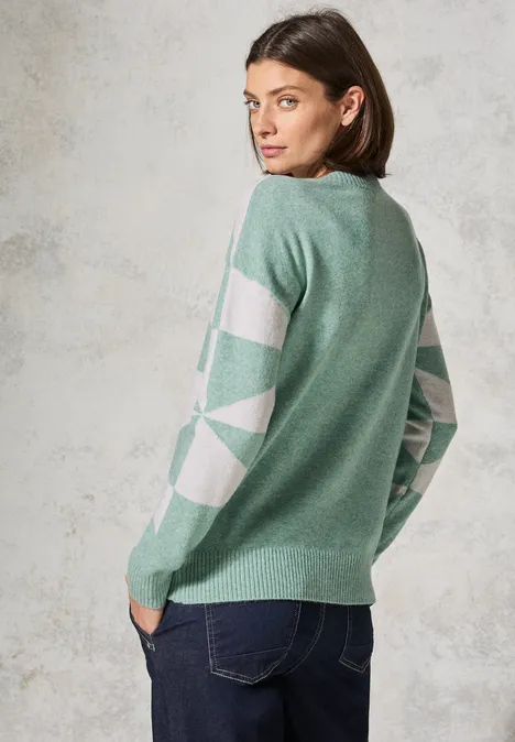 Gemusterter Pullover glaced green melange