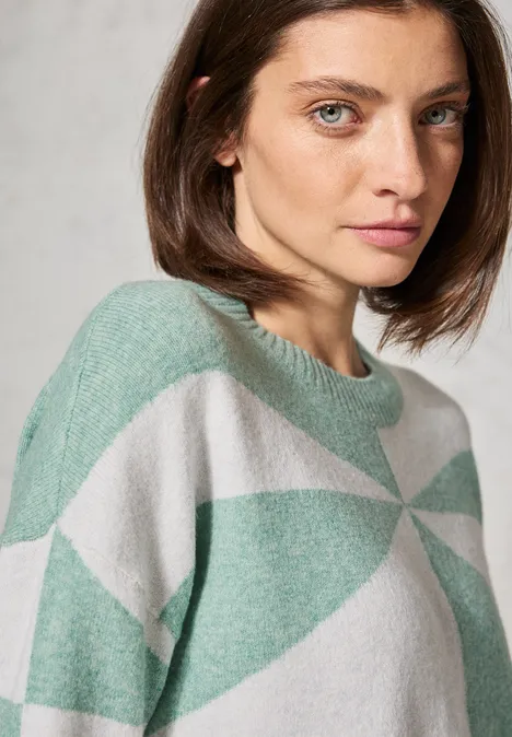 Gemusterter Pullover glaced green melange