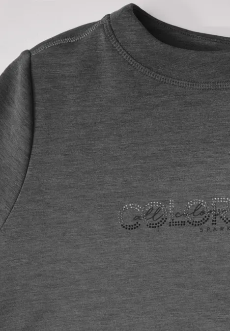 Silk-Look Sweater mit Print flint grey melange