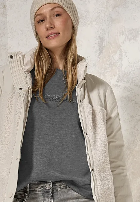 Silk-Look Sweater mit Print flint grey melange