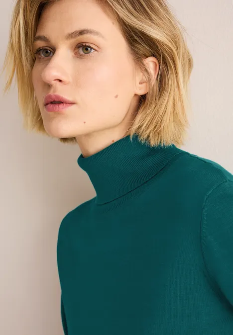 Basic Rollkragen-Pullover petrol green