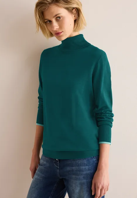 Basic Rollkragen-Pullover petrol green