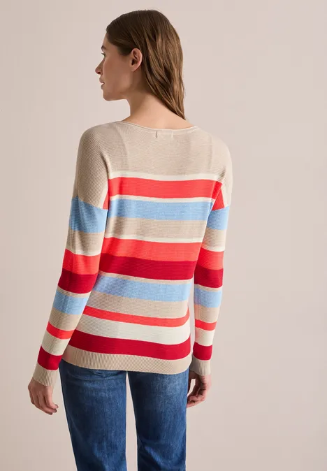 Gestreifter Strukturpullover desert beige melange