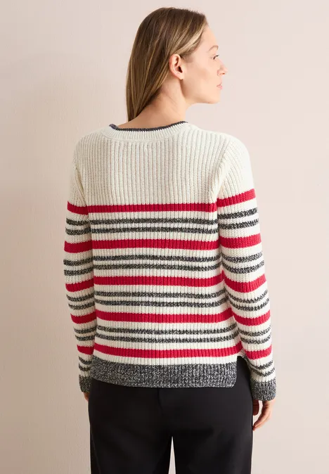 Gestreifter Mouliné Pullover raw sand beige