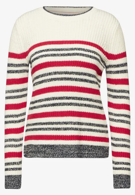 Gestreifter Mouliné Pullover raw sand beige