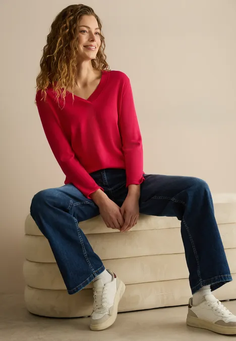 V-Neck Pullover granita red
