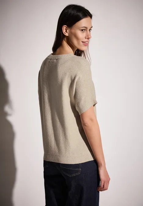Feinstrick Kurzarmpullover desert beige melange