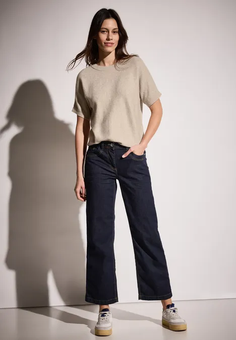 Feinstrick Kurzarmpullover desert beige melange
