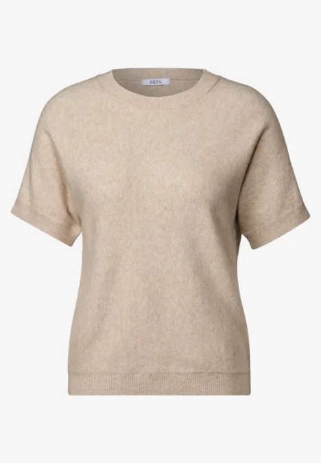 Feinstrick Kurzarmpullover desert beige melange