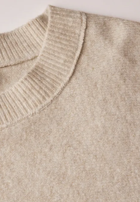 Feinstrick Kurzarmpullover desert beige melange