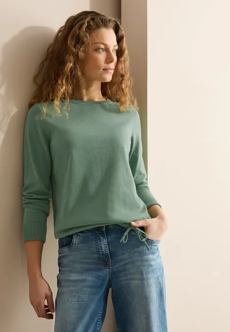 Pullover mit Mesh-Detail raw salvia green