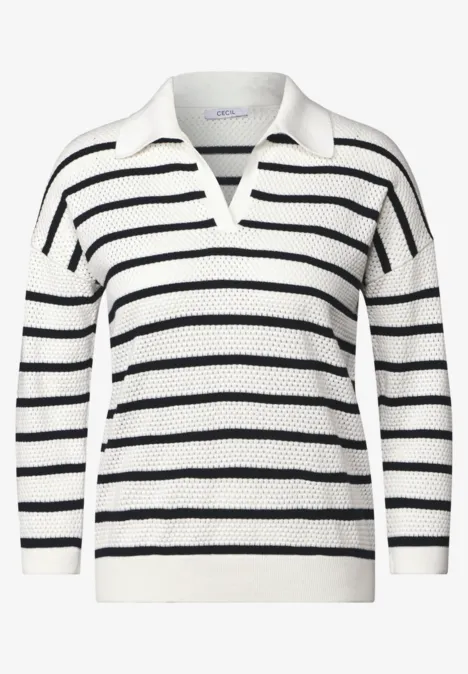 Pullover mit Polokragen vanilla white