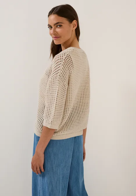 Pullover im Häkel-Optik pearl beige mel.