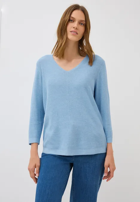 V-Neck Strickpullover whisper blue melange
