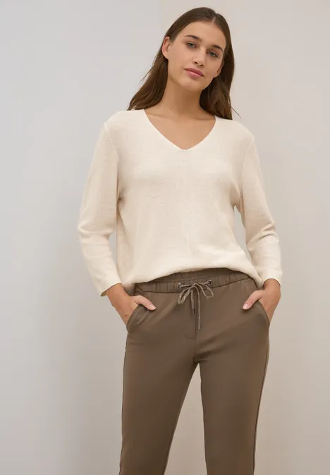 V-Neck Strickpullover oat milk beige melange