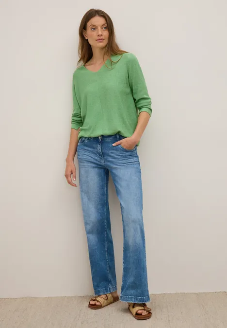V-Neck Strickpullover fennel green melange